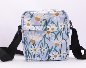 Daisy Flower Pattern Cross Body Bag , Small bag , ita bag , Waterproof fabric , Illustrated Art, Kawaii , handbag pattern