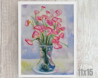 Original watercolor still life - Watercolor flowers original - Small still life painting - 5x7 flowers in vase - Flowers still life art