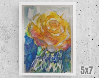 Original art watercolor - Rose watercolor - Small flower painting - Rose handmade painting - Small watercolor still life - 5x7 Rose art