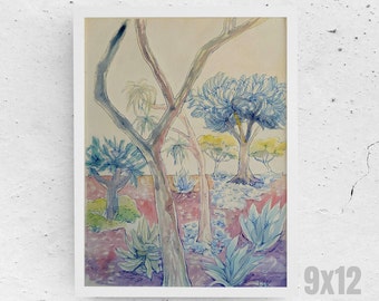 Succulent art - Succulent painting - Cactus painting - Desert watercolor - Original Cactus watercolor - Desert garden art - Xeriscape art
