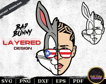 BAD BUNNY face SVG |  Puerto Rico sunglasses | El Conejo Malo Layered Cut files, sublimation | Eps, Dxf, Png | Instant Digital Download