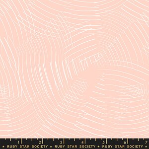 May include: Abstract pattern fabric in a light pink color with white lines and swirls.