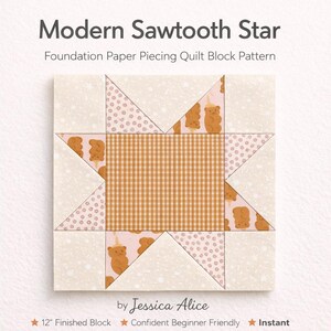 Modern Sawtooth Star Quilt Block Pattern | 12 Inch FPP (PDF Download)