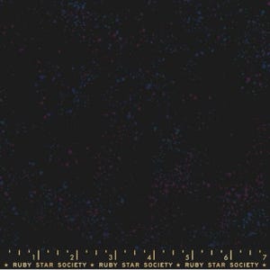 May include: Black fabric with a speckled pattern of blue and maroon dots. The fabric has a dark background and a subtle texture. The bottom of the fabric has the text "RUBY STAR SOCIETY".