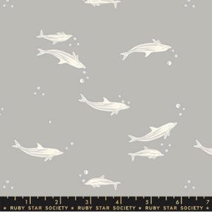 Ruby Star Society Fabric, Florida (Vol 2), Dolphins, Steel Grey, Moda Modern, Sarah Watts, Quilting, Sewing Supplies, Continuous Cut, Crafts