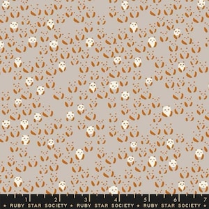 May include: A fabric with a repeating pattern of panda bear illustrations in white and rust-orange on a light gray background. The text "RUBY STAR SOCIETY" is printed along the bottom edge.