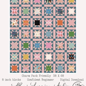 Hello Starshine Quilt Pattern | Charm Pack Sawtooth Star Throw (Digital Download)