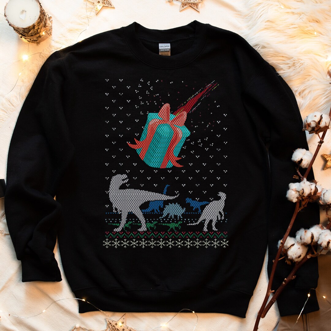 Ugly Christmas Sweater Dinosaur Funny Ugly Sweater Unisex Etsy