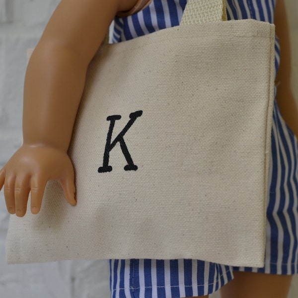 Canvas tote bag l 18" doll accessory | Hand painted monogram | Small tote bag | doll bag