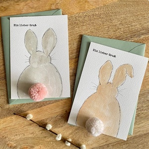 Handgemachte Osterkarte mit Aquarellmotiv in 3D | Grußkarte Osterhase inklusive Umschlag