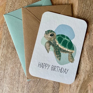 Geburtstagskarte Schildkröte und Briefumschlag | Glückwunschkarte Meerestier Aquarell handgemacht