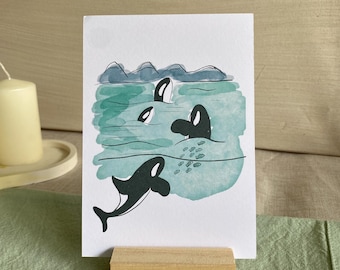 Mini Art Print - Nordic Orcas