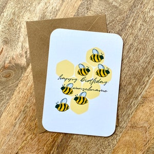 Geburtstagskarte mit Bienen und Wunschname inklusive Briefumschlag