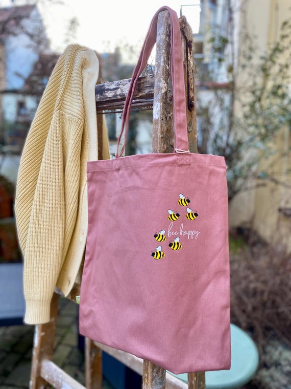 Baumwollbeutel minimalistisch bedruckt mit Bienen in salbeigrün und vielen weiteren Farben | Einkaufstasche Bio-Baumwolle mit Insekten