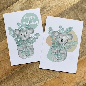 Grußkarte im Aquarelldesign mit Koala und Schriftzug "happy birthday" | Inklusive Briefumschlag in Eukalyptus oder Natur