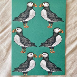 Papageitaucher-Karte Aquarell | Postkarte mit Pinguinen inklusive Briefumschlag
