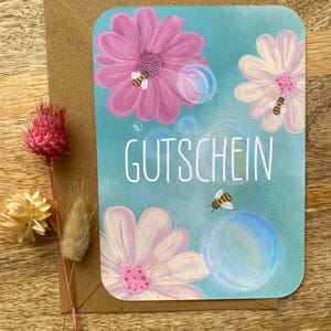 Glückwunschkarte mit gemalten Blumen und Seifenblasen inklusive Briefumschlag | Personalisierbare Karte für verschiedene Anlässe