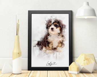 Personalized Pet Portrait as a Gift | Watercolor as a poster or canvas | Portrait from photo | Custom Watercolor | Photo art