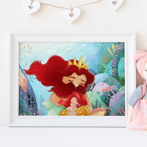 Little Mermaid nursery wall art, disney princess art, nursery prints for girl, Princess Ariel prints, mermaid print for bathroom, ariel and