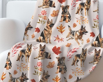 German Shepherd Blanket, Shepherd Mom Gift, Botanical Dog Breed Throw, Lightweight Super-Soft and Cozy Dog Mom Blanket For Shepherd Owner