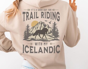 Icelandic Horse Hoodie (Back Print), Medium Weight Hoodie for Horse Lover, Icelandic Pony Gift, Trail Ride Shirt