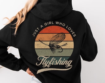 Girl Who Loves Flyfishing Hoodie, Medium Weight Hoodie for Fly Fishing Lover, Back Print Hoodie,