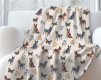 Red and Blue Heelers Blanket, Heeler Mom Gift, Australian Cattle Dog, Heeler Nursery, Cattle Dog Mom, Cute Heeler Gift, Floral Puppy Throw