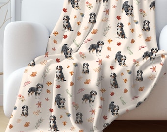 Manta Bernedoodle, Manta Bernedoodle con hojas de otoño, Manta para amantes de los perros Doodle, Manta ligera y cálida de terciopelo