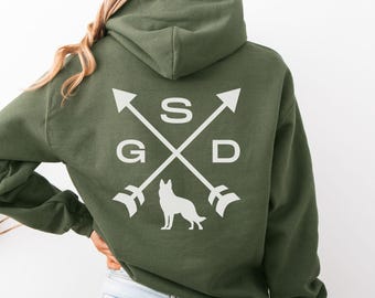 German Shepherd Hoodie, Medium Weight Hoodie for Shepherd Lover, Back Print Hoodie, Crossed Arrows Shepherd Hoodie