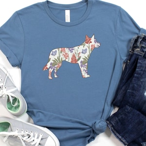 Cattle Dog T-Shirt, Spring Wildflowers Heeler Shirt, Australian Heeler Gift, Blue Heeler Mom, Heeler Cattle Dog Tshirt, Floral Dog Mom Tee