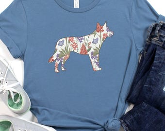 Cattle Dog T-Shirt, Spring Wildflowers Heeler Shirt, Australian Heeler Gift, Blue Heeler Mom, Heeler Cattle Dog Tshirt, Floral Dog Mom Tee