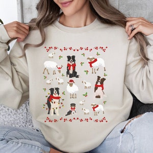 Christmas Border Collie Sweatshirt, Border Collie Christmas Sheep Shirt, Herding Collie Dog Xmas Gift, Border Collie Cottagecore Sweater