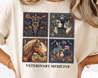 Vintage Veterinary Medicine Illustration Shirt, Linocut Style Animal Care Tee