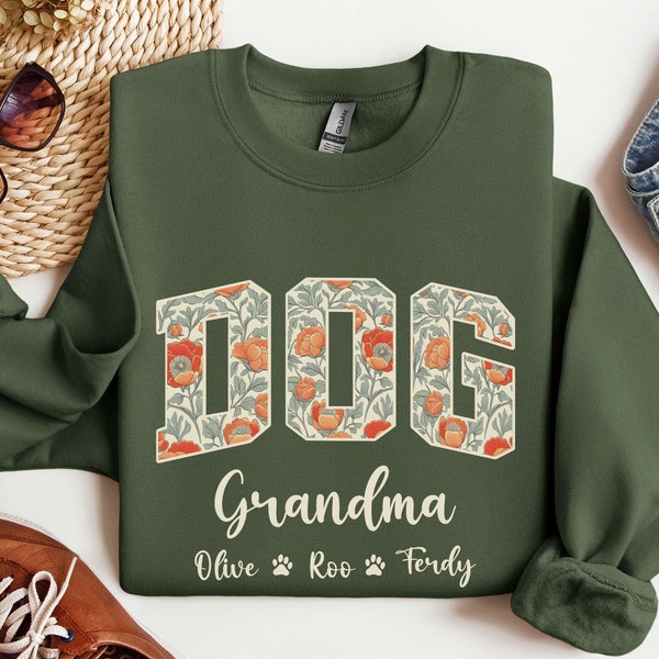Personalized Dog Grandma Sweatshirt, Floral Dog Grammy Sweater, Grams Gift Dog Lover, Dog Grandma Shirt, Custom Dog Names, Grandmother Gift