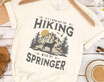 Springer Hiking T-Shirt, Springer Mom Gift, English Springer Spaniel Shirt, Vintage Style Dog Hiking Shirt, Dog Mom Gift, Dog Dad Birthday