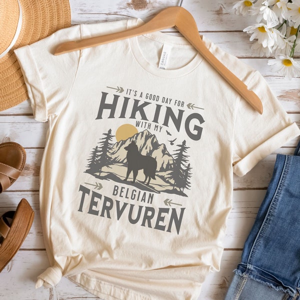 Belgian Tervuren T-Shirt, Vintage Style Dog Hiking Shirt For Tervuren Mom/Dad Gift, Outdoorsy Dog Lover Gift For Belgian Tervuren Dog Owner