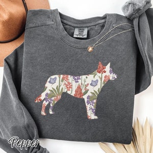 Cattle Dog Sweatshirt, Spring Wildflower Heeler Sweater, Australian Heeler Gift, Blue Heeler Mom, Heeler Dog, Comfort Colors® Floral Dog Mom