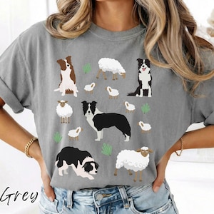 Comfort Colors Border Collie T-Shirt, Border Collie Sheep, Border Collie Gift, Collie Dog, Cottagecore Dog Tee, Dog Mom Gift, Dog Lover Gift