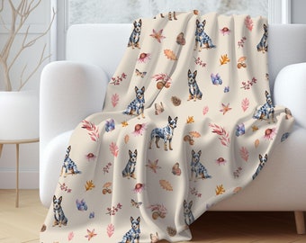 Blue Heeler Blanket, Heeler Mom Gift, Australian Cattle Dog Gift, New Puppy Mom Gift, Fall Dog Throw, Velveteen Blanket, Cottagecore Heeler