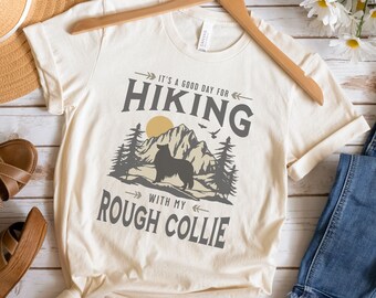 Rough Collie T-Shirt, Vintage Style Dog Hiking Shirt For Rough Collie Mom/Dog Dad Gift, Outdoorsy Dog Lover Gift For Scotch Collie Owner