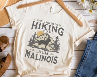 Belgian Malinois T-Shirt, Vintage Style Dog Hiking Shirt For Malinois Dog Mom/Dad Gift, Outdoorsy Dog Lover Gift For Belgian Shepherd Owner