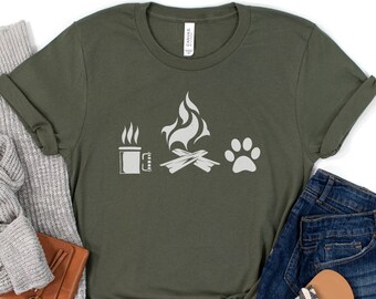Coffee Campfires and Dogs T-Shirt, Summer Camping Shirt, Dog Mom Gift, Campfire Shirt, Dog Person Gift, Coffee Lover Camping, Vacation Tee