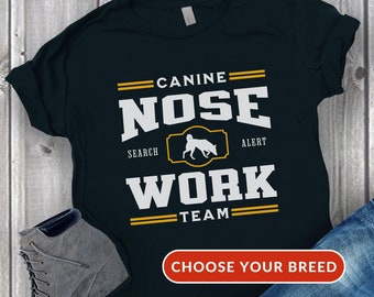 Camiseta de trabajo de olfato canino, camiseta de trabajo de olfato canino, camiseta de adiestramiento canino, camiseta deportiva para perros, camiseta de trabajo canino estilo universitario