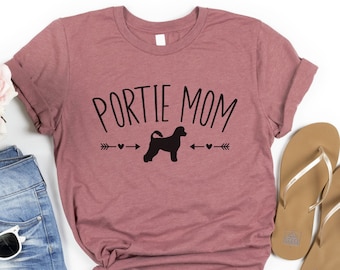 Portie Mom T-Shirt, Portuguese Water Dog Gift, Portuguese Dog Tee, Minimalist Water Dog Shirt, Feminine Dog Tshirt, Cute Dog Mom Shirt Gift
