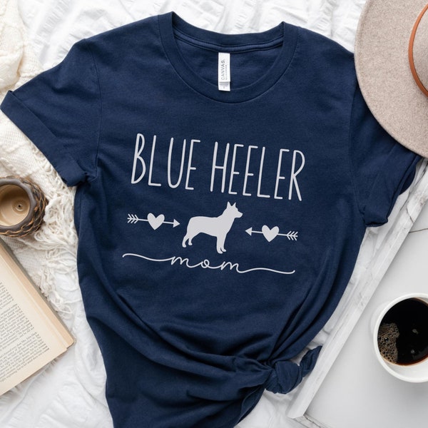 Blue Heeler Mom T-Shirt, Blue Heeler Gift, Dog Heart Shirt For Cattle Dog Mom, Feminine Dog Lover Tshirt, Cute Minimalist Dog T Shirt Women