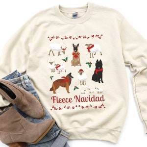Belgian Shepherd Christmas Dog Sweatshirt, Belgian Tervuren/Malinois/Sheepdog, Fleece Navidad Sweatshirt, Cottage Core Herding Dog Xmas