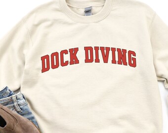 Dock Diving Sweatshirt, Dock Jumping Shirt, Dog Sports Shirt, Dock Diving Dog Top, Letter Graphic College Style Dog Training Shirt