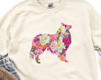 Rough Collie Sweatshirt, Collie Gift Women, Rough Coat Collie Top, Collie Gift, Floral Dog Shirt, Rough Collie Mom. Dog and Vintage Roses