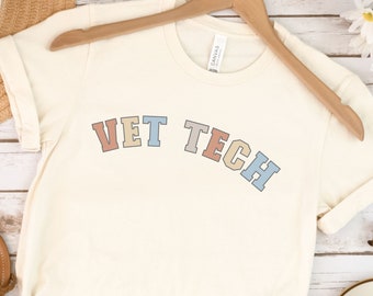 Vet Tech T-Shirt, Veterinary Technician Tee, College Style Veterinary Technologist Shirt, Letter Graphic Tshirt for Vet Techs, Vet Tech Gift