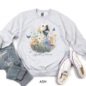 Looking for a gift for a Yellow Lab lover, breeder or rescuer in your life? Lab moms will love this watercolor Lab Retriever art sweatshirt with sweet Labrador surrounded by spring flowers. This comfy and pretty Lab shirt will be a sure favorite!